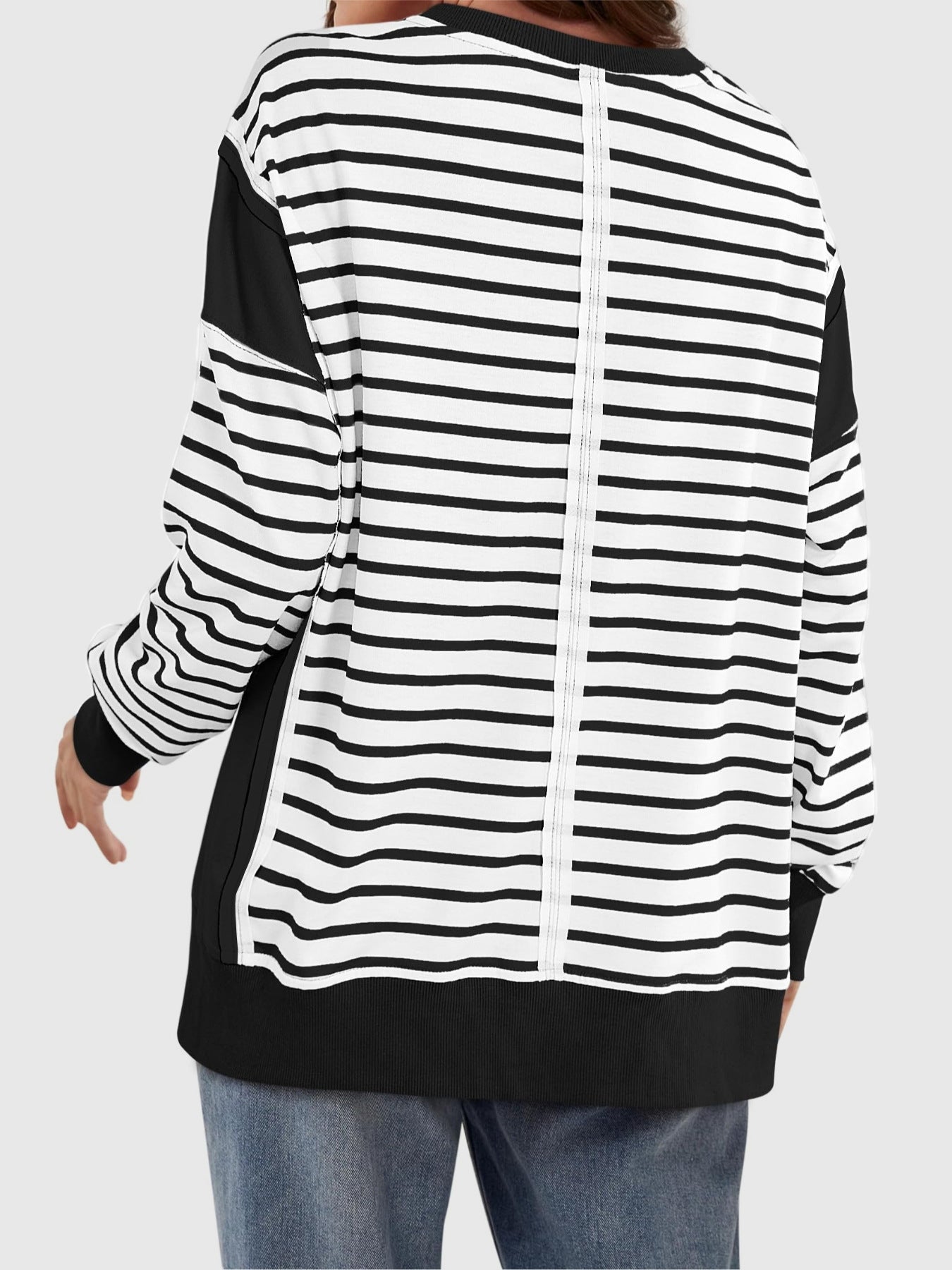 Exposed Seam Striped Sweatshirt