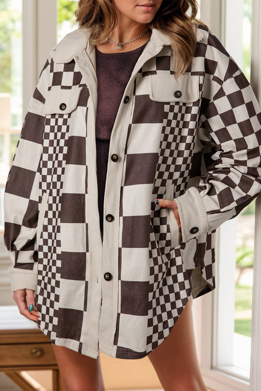 Pocketed Checkered Button Up Jacket