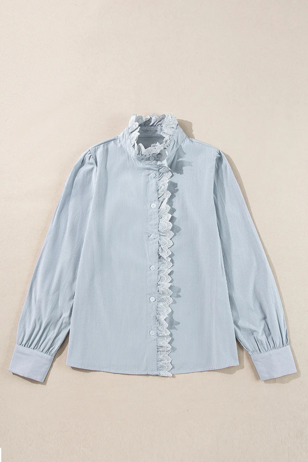 Lace Detail Striped Long Sleeve Shirt