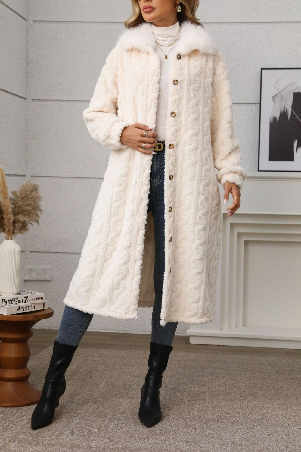 Cream Button Up Longline Coat