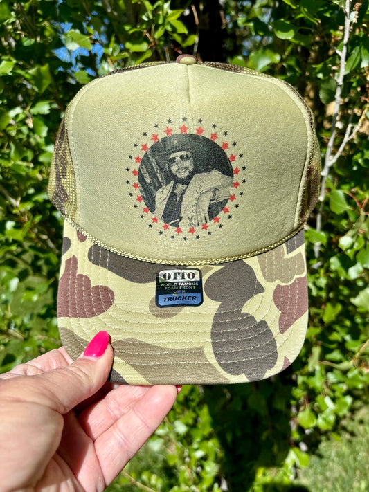 Merle Haggard Camo Trucker Hat, Country Legend