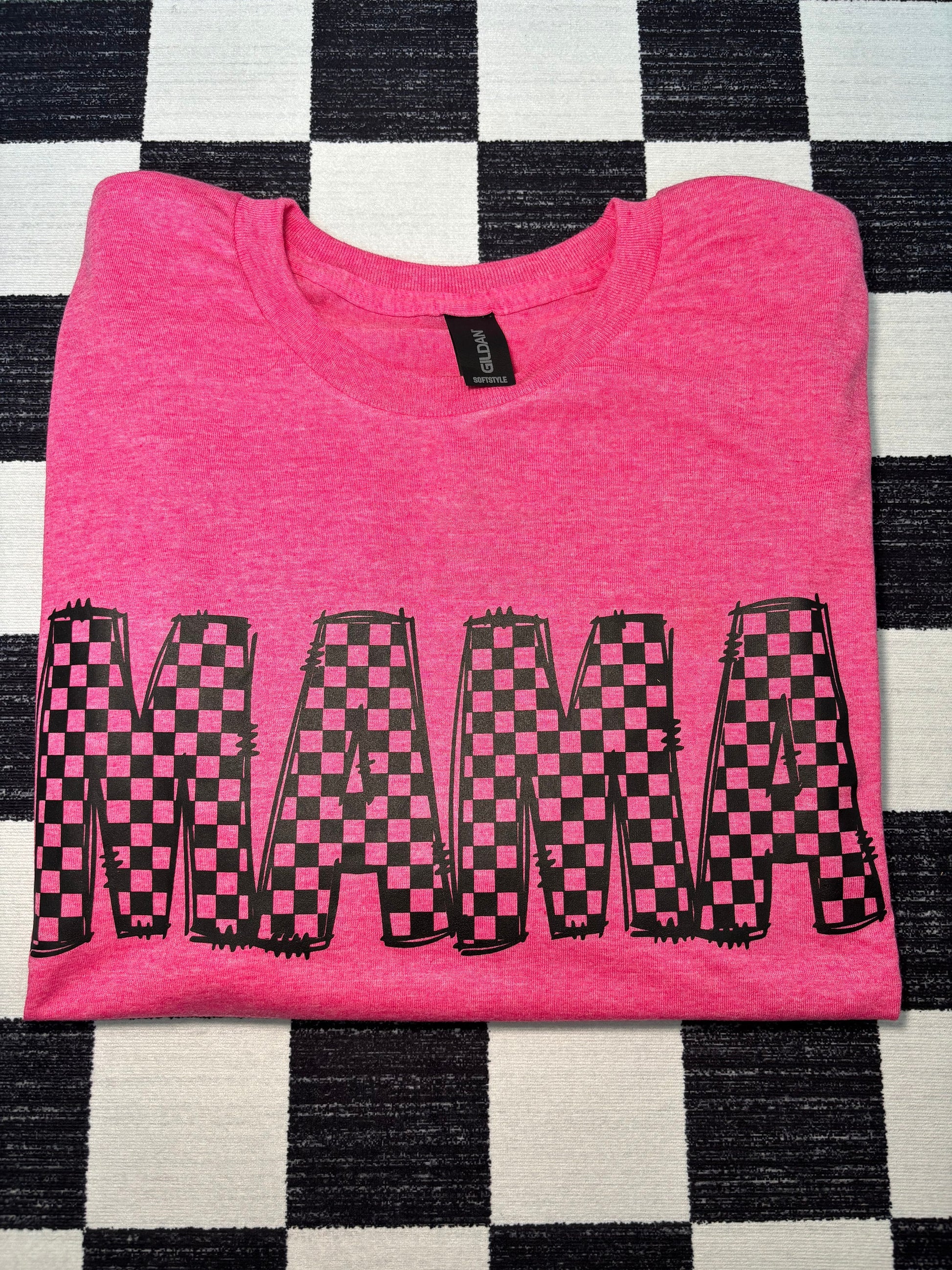 Checkered Mama T-Shirt, Checkered Patchwork Mama Graphic Shirt