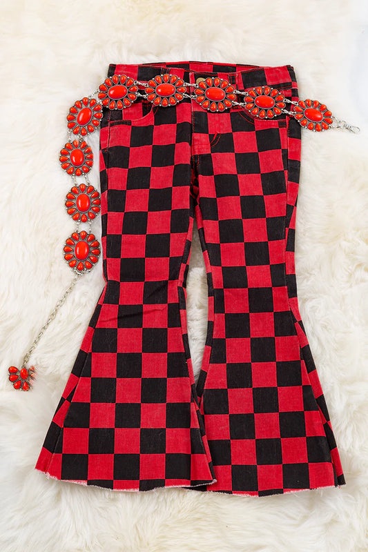 Red & Black Checkered Denim Pants