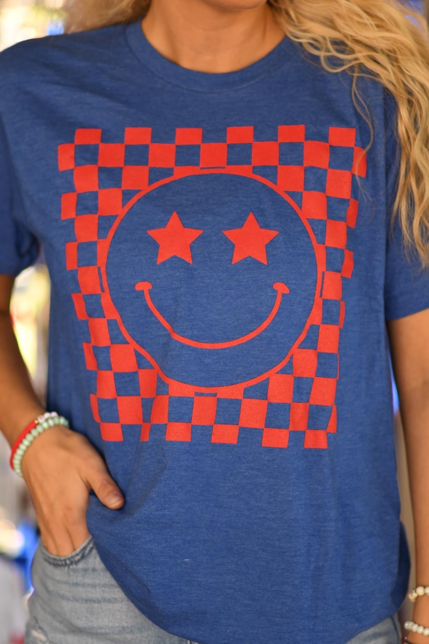Patriotic Checkered Smiley T-Shirt